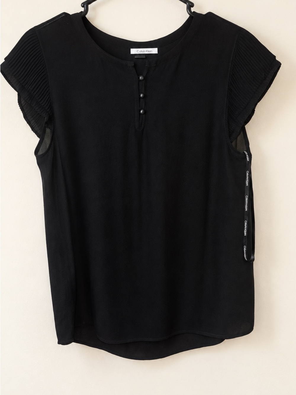 Calvin Klein Black Short-Sleeve Button Henley Top